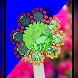Vintage "Neon Bloom" Uranium & Cadmium Glass Layered Cocktail Brooch